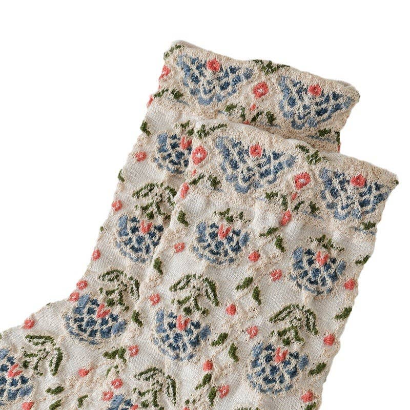 Tourtiwi - Vente Chaussettes – femme - Chaussettes à motif floral en relief abstrait rétro 3D6