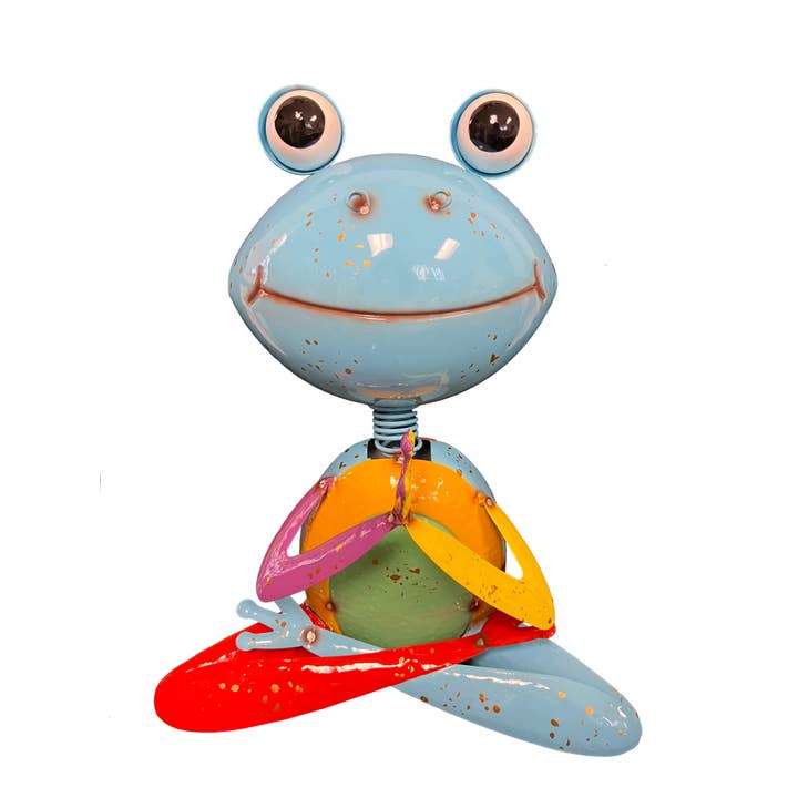 Continental Art Center - Wholesale Outdoor Ornament/Decor - Painted and Enameled Metal Yellow Praying Frog Statue