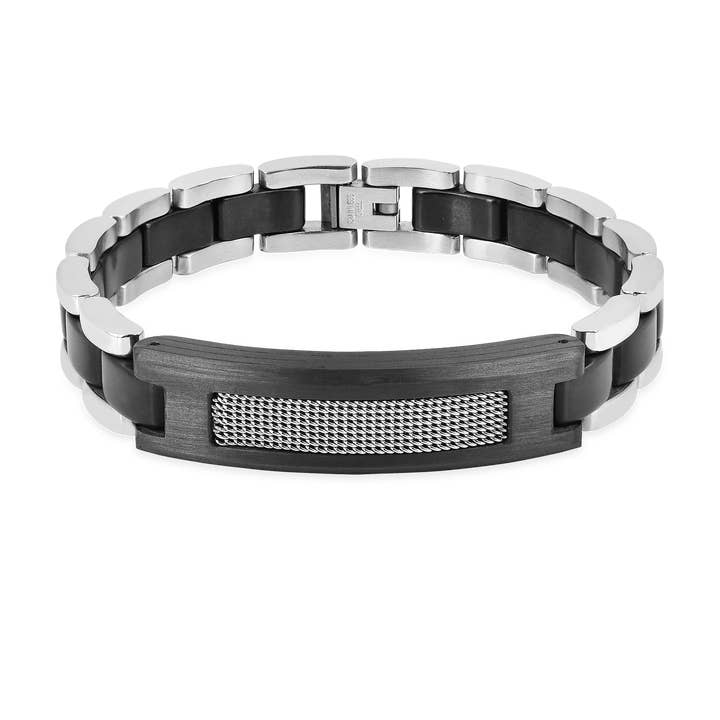 Bracelet en cuir pour homme en acier inoxydable avec maillons en fibre de carbone pour la vente par FCJ Jewelry LLC