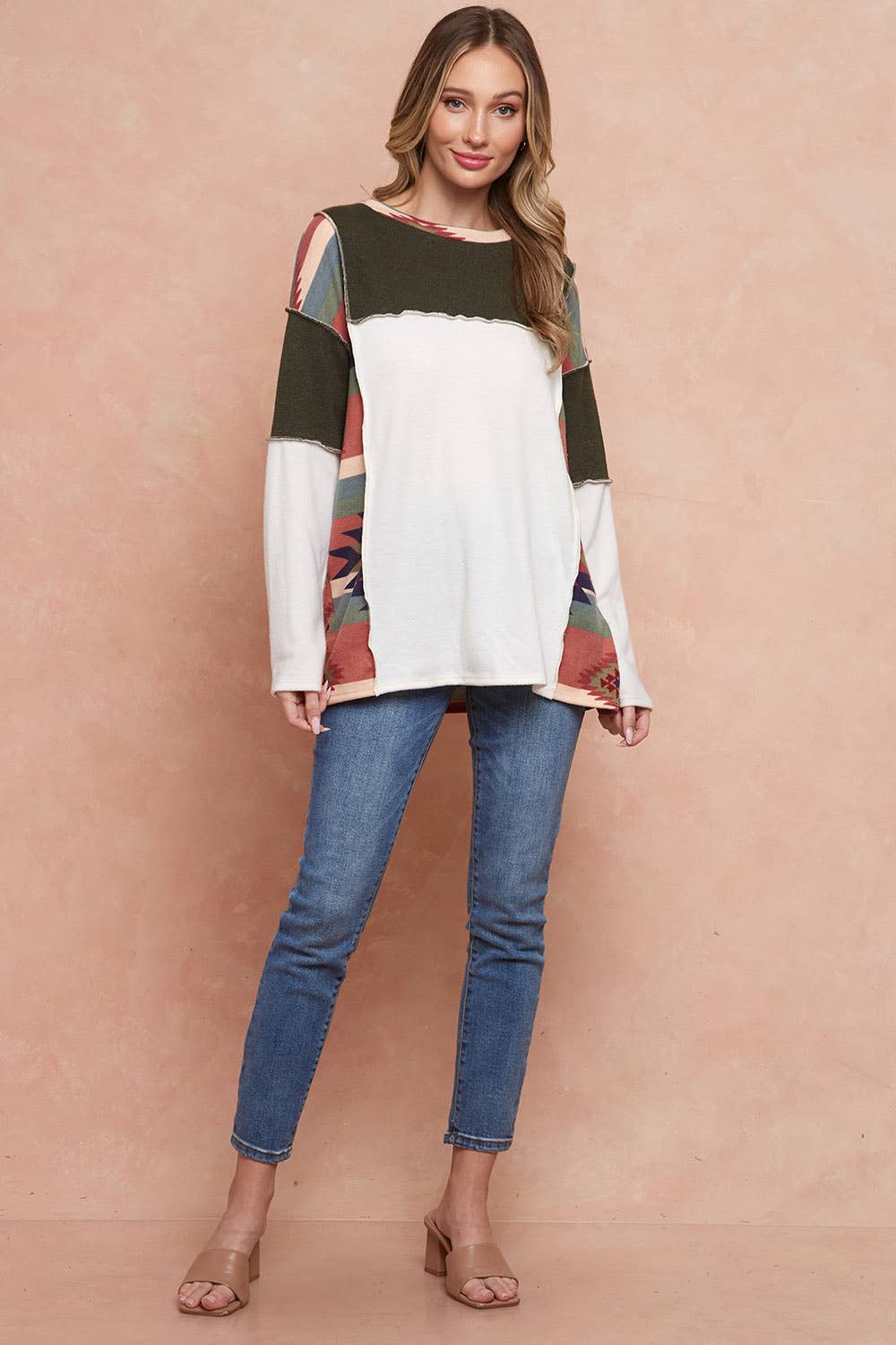 Moonshot Clothing - Wholesale Tunic - Women's - MST2977-DELFI AZTEC COLORBLOCK PULLOVER11