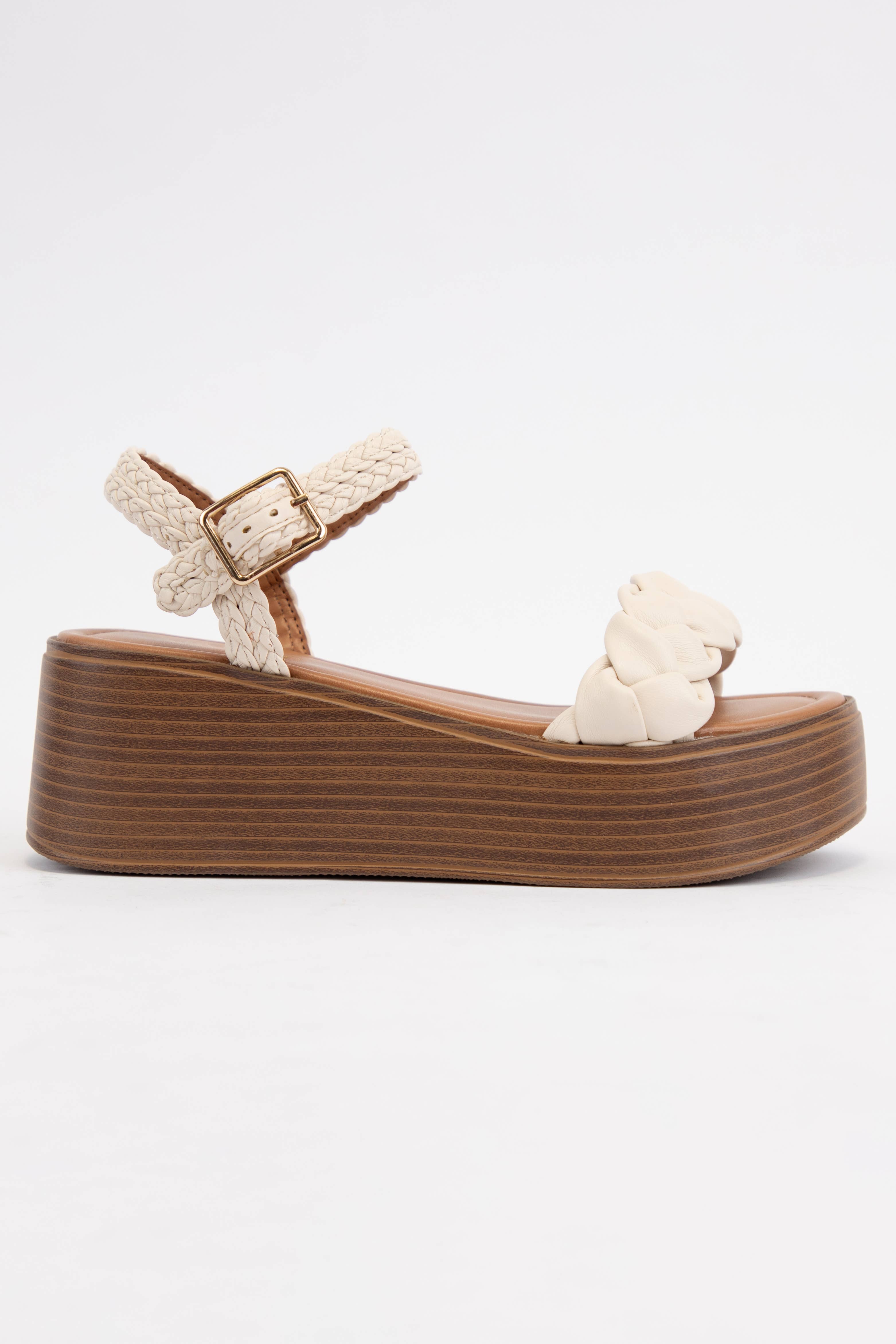 CCOCCI - Vente Chaussures compensées – femme - SANDALE À TALON COMPENSÉ À PLATEFORME ET BRIDE TRESSÉE INVOKE3