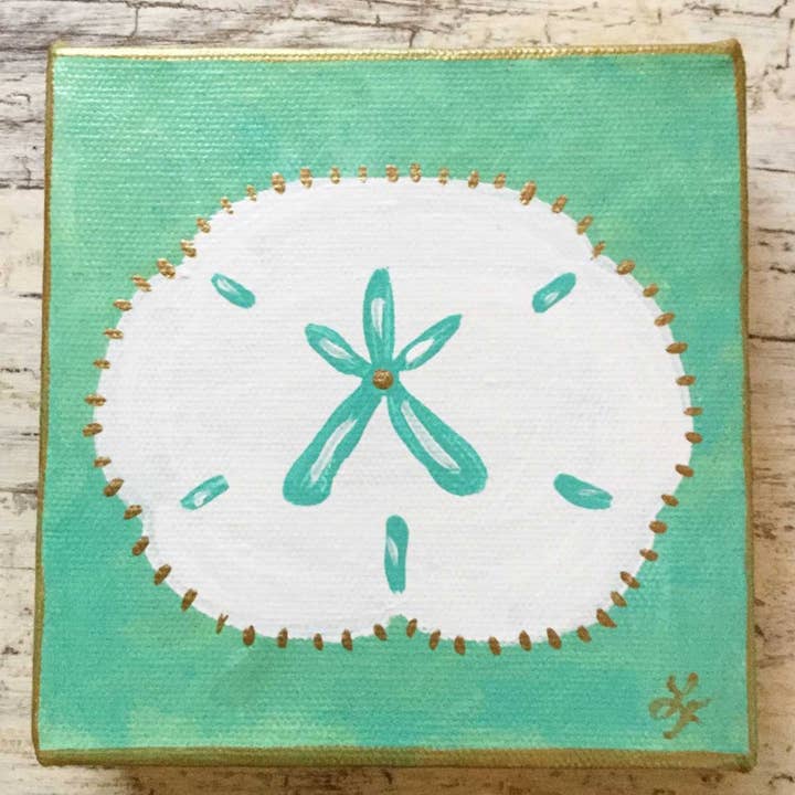 Peinture en forme de dollar en sable turquoise et doré pour la vente par Lemondaisy Design