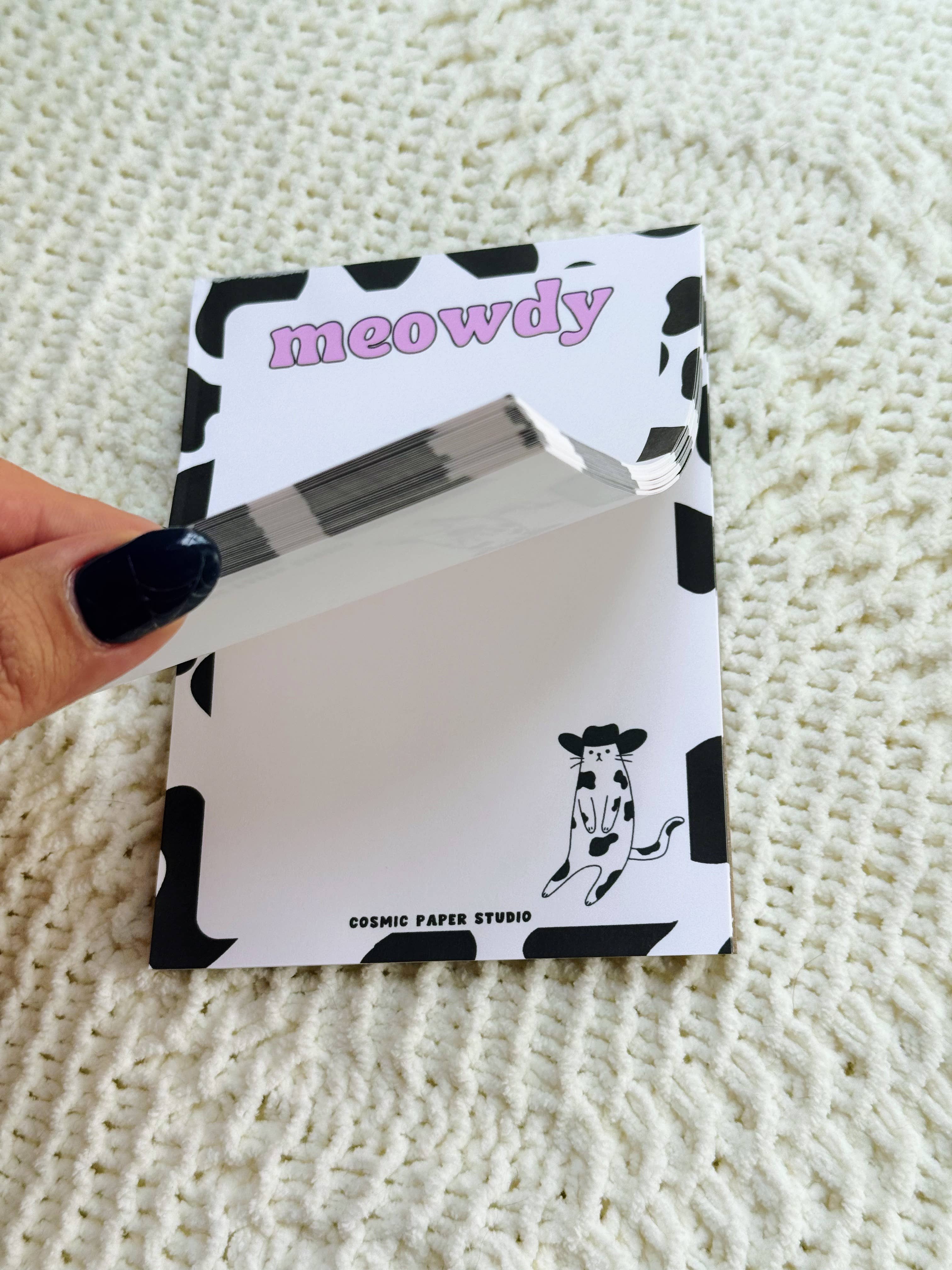 Cosmic Paper Studio – wholesale Notepad – Meowdy cow cat notepad1