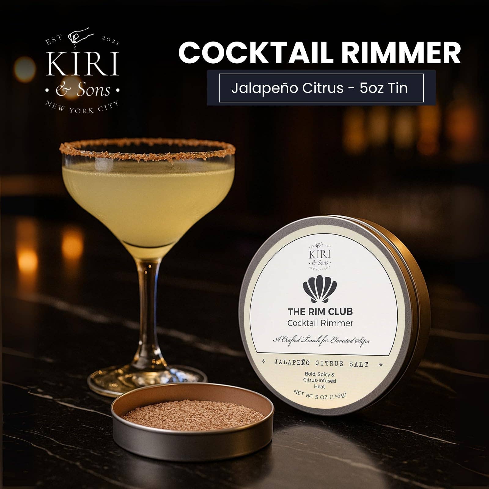 The Wine Savant /  Khen Glassware - Vente Sel - Sel pour bord de verre à cocktail | Shots de tequila | Agrumes jalapeño | 5 oz1