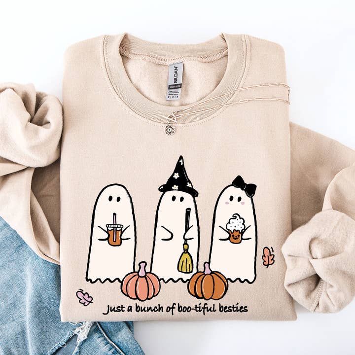 Besties, Halloween, Ghosts, Cute, Witch, Pumpkin Sweatshirt for wholesale by Refinery Number One LLC