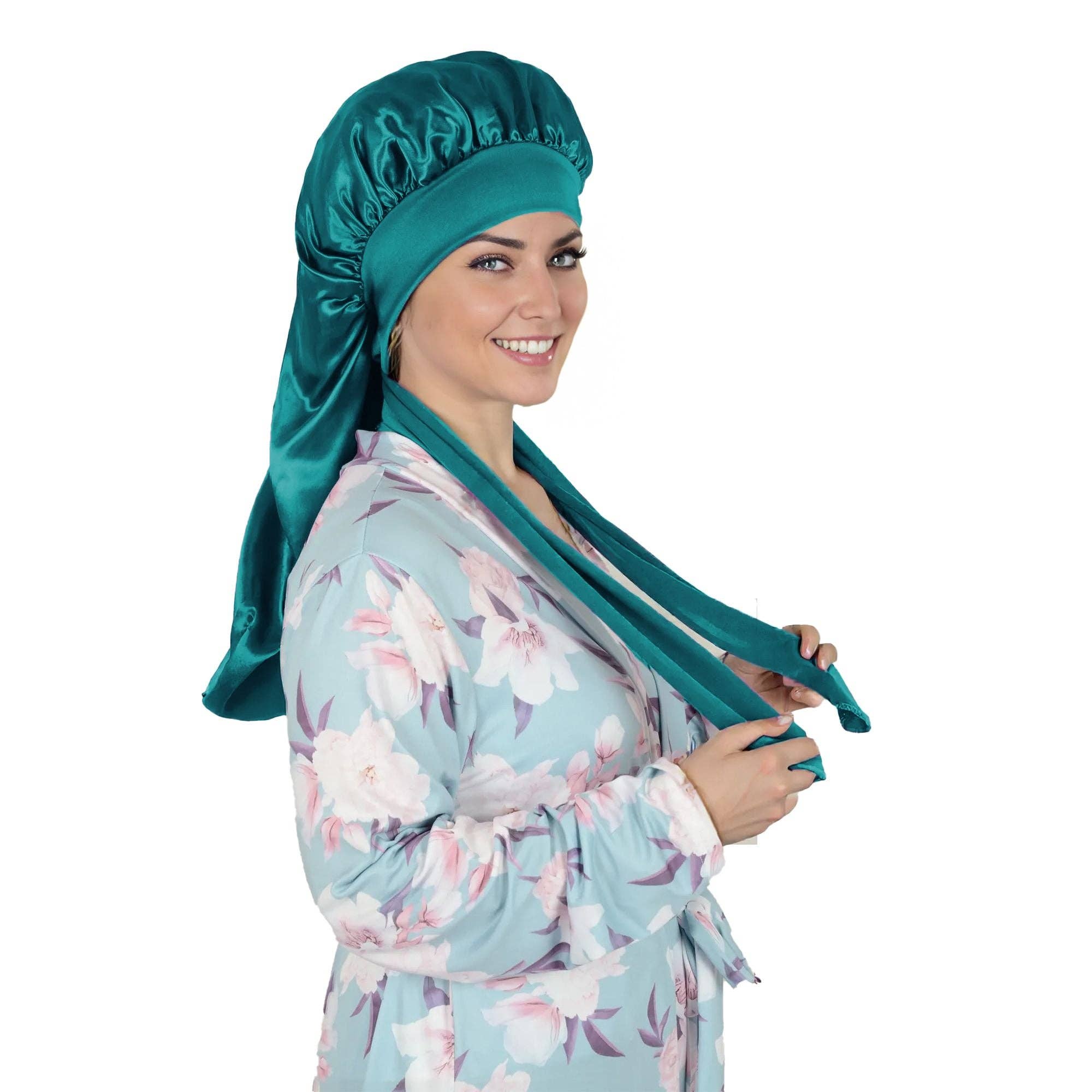 AK Brand - Wholesale Sleep Cap / Bonnet - Women's - Satin Long Bonnet Sleep Cap with Stretch Turban Band12