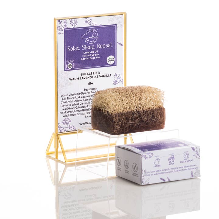 Natural Handmade Loofah Lavender Soap Bar for wholesale by SABUN CO.