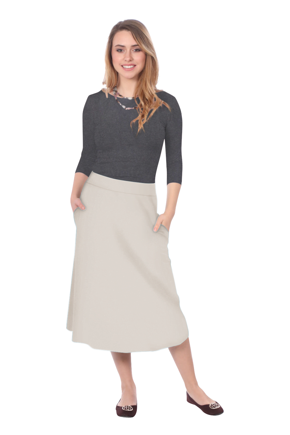 Kosher Casual - Wholesale Skirt - Women's - The Perfect A-Line Midi Skirt with Pockets3