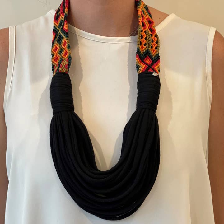 Handwoven Black and Orange Necklace for wholesale by My Little Maria