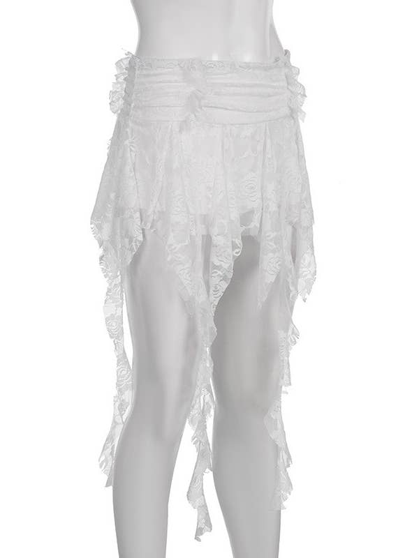 White Low-Waist Stacked Lace Double-Layer Irregular Skirt for wholesale on Faire