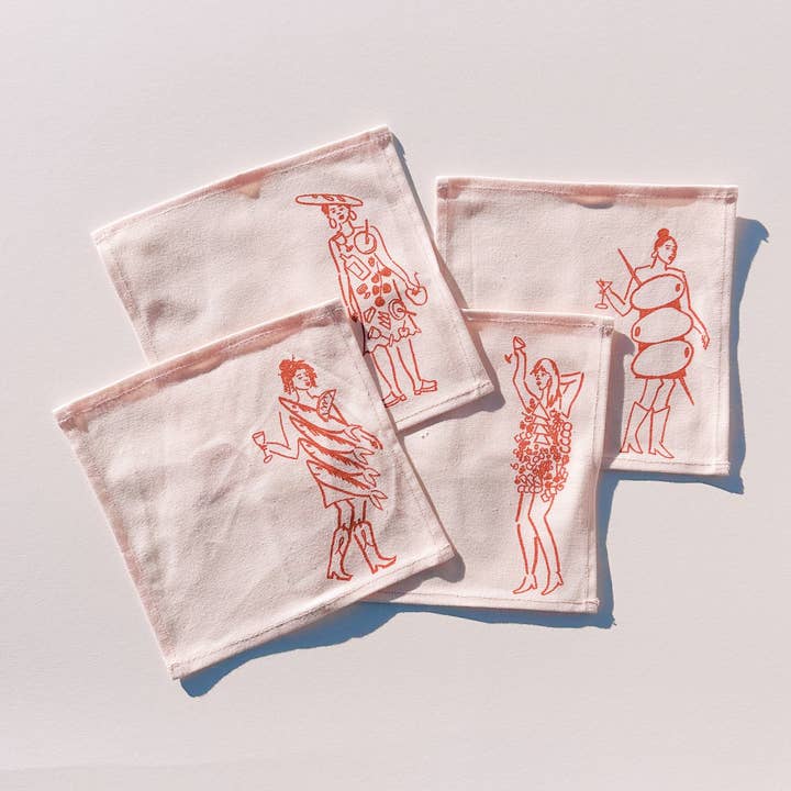 Julie Peach - Wholesale Dinner & Cloth Napkin - Phthalo Ruth x Julie Peach - Dinner Girls Cocktail Napkins