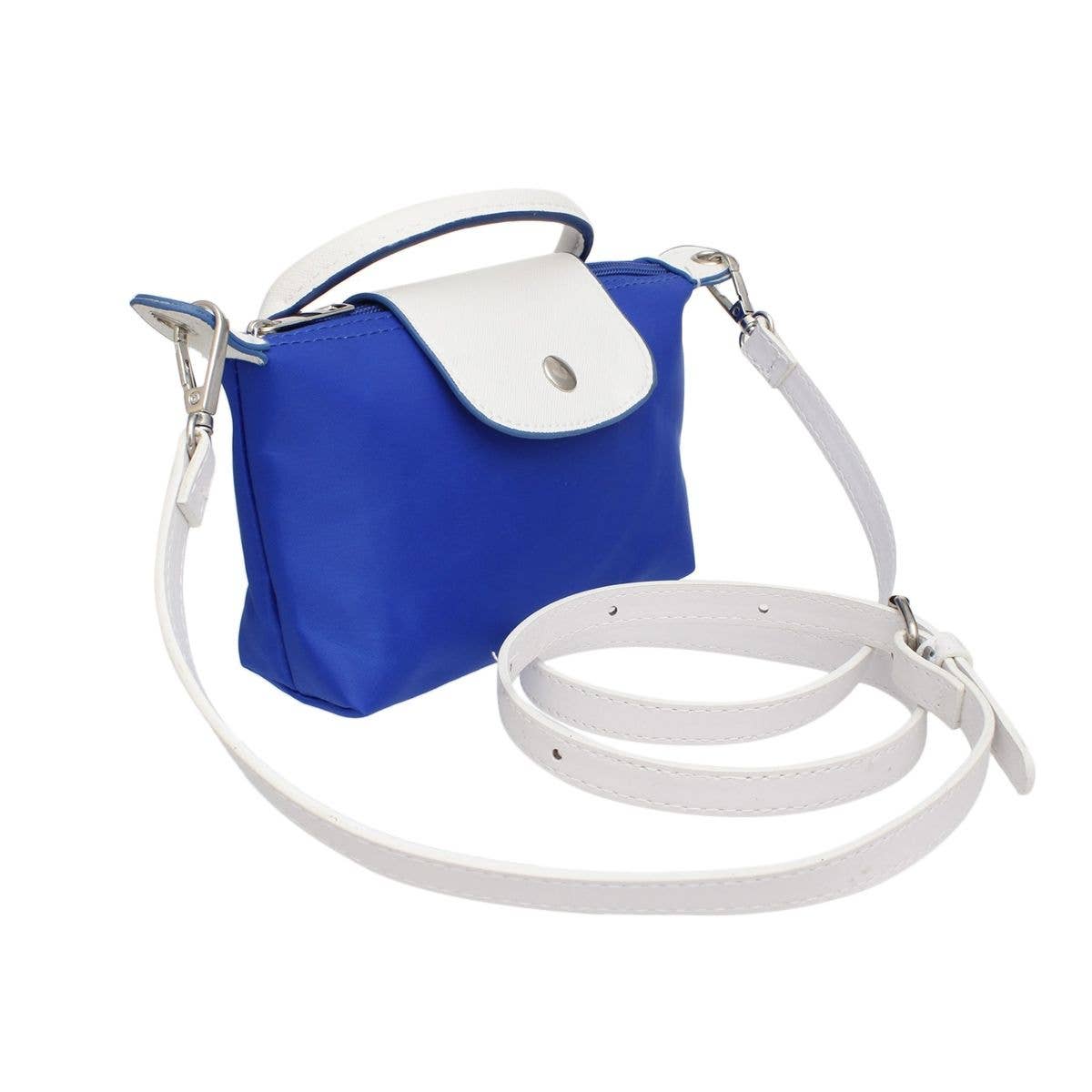 Färg: Blå och Vit ZPB Sorority Blå Nylon Mini Väska med Handtagrem för wholesale på Faire1