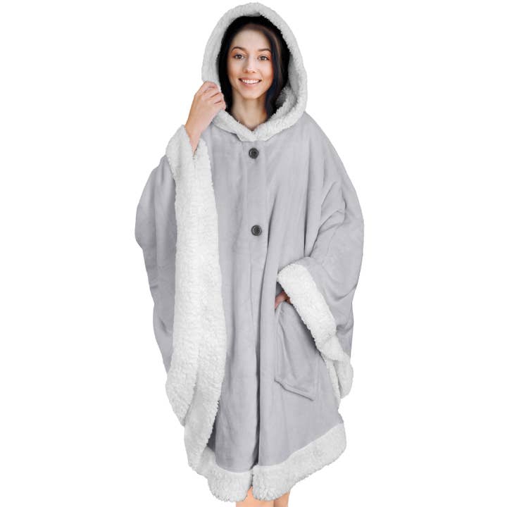 Pavilia - Wholesale Poncho - Women's - Angel Wrap Hoodie Sherpa Poncho Blanket5