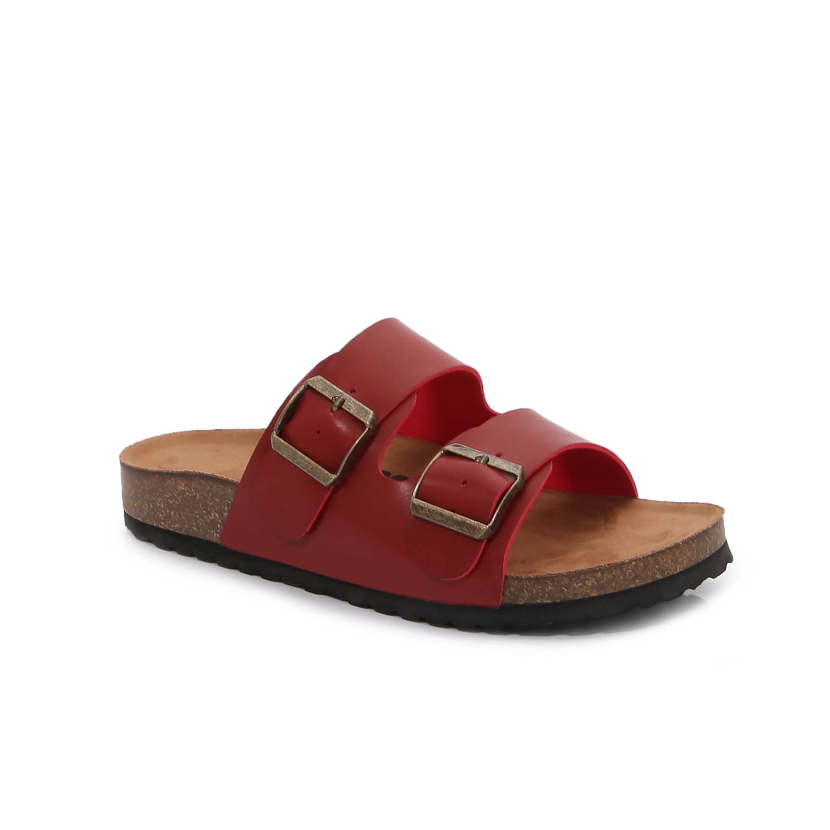 Donkerrood Zachte kurk sandalen met dubbele band en schuifzool voor groothandel op Faire1