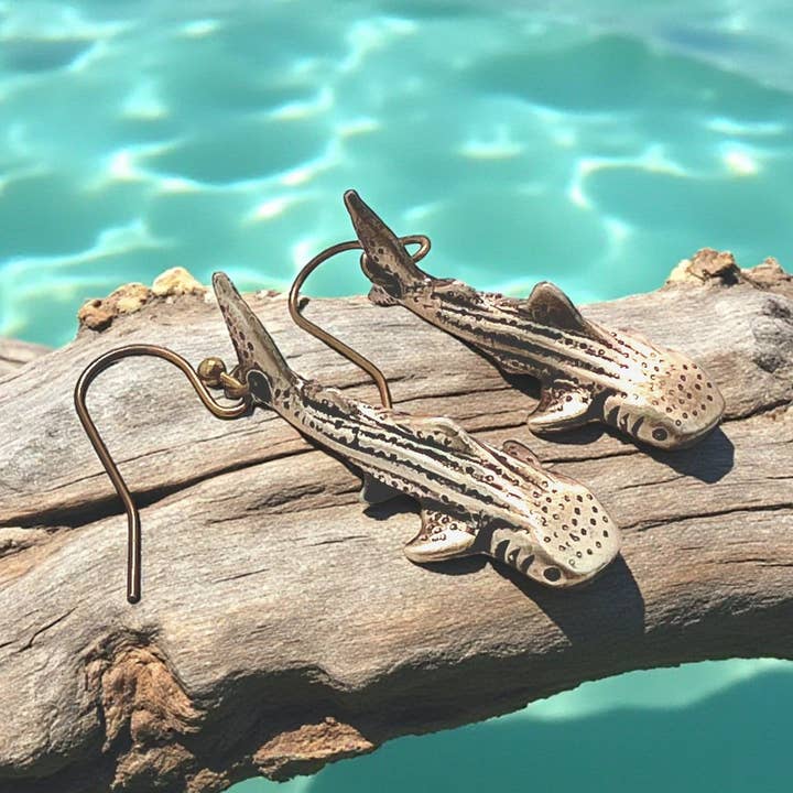 Whale Shark Drop Earrings - Bronze, Boho for wholesale by Big Blue by Roland St John