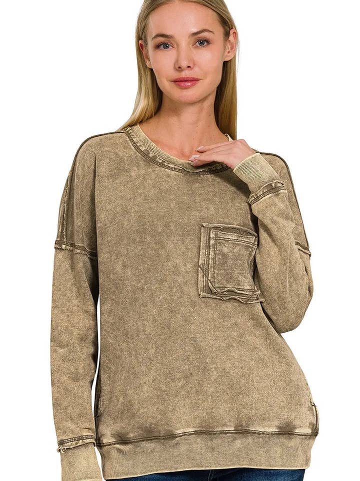 Zenana French Terry Washed Raw Edge Front Pocket Pullover and other Purchase Wholesale raw edge. Free Returns & Net 60 Terms on Faire trending on Faire.