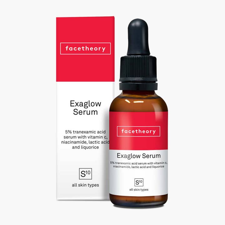 Sérum Exaglow S10 avec acide tranexamique, vitamine C et liqueur pour la vente par facetheory vegan skincare