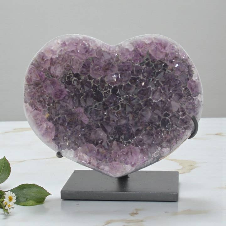 Geode on Stand - Amethyst Heart, Medium for wholesale by Earths Elements Wholesale