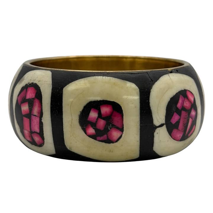 Roze Mozaïek Been Inleg Messing Armband-Vet Zwart Geometrisch voor wholesale door Treasure Jewelry