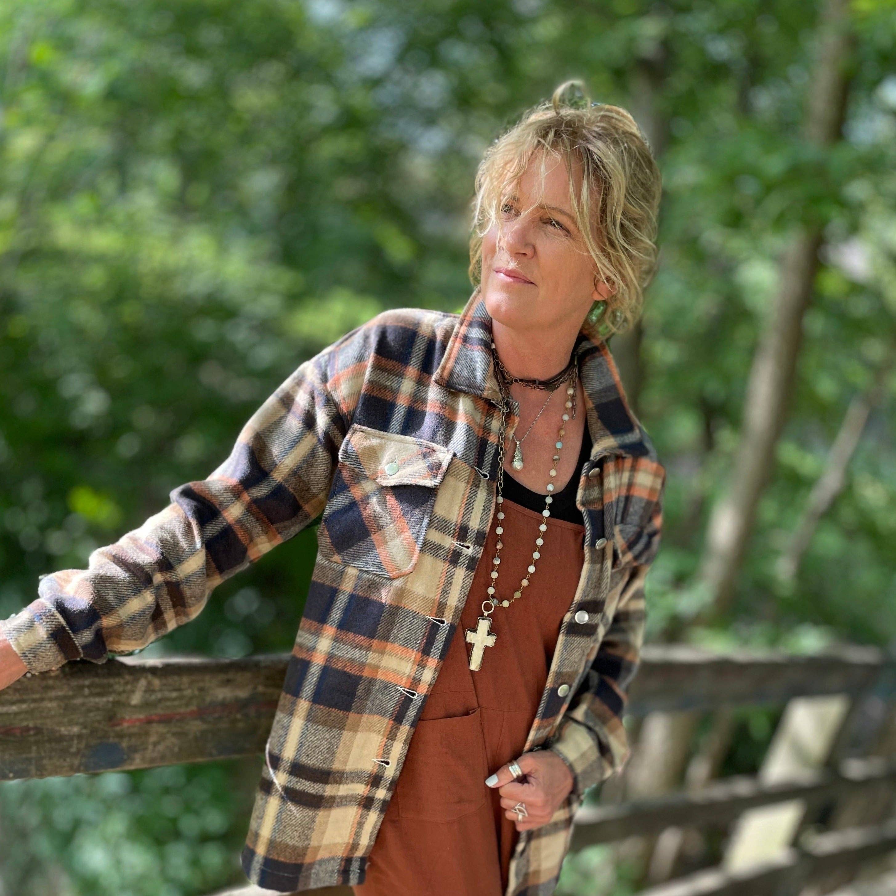 Óxido. Camisa chaqueta de franela a cuadros en tonos óxido de venta al por mayor en Faire10