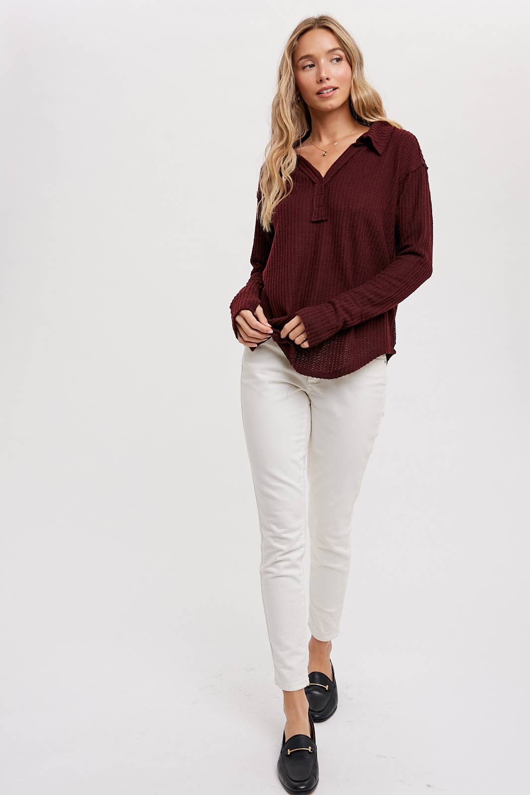 Bluivy - Wholesale Knit Top - Women's - BRUSHED WAFFLE HENLEY TOP5