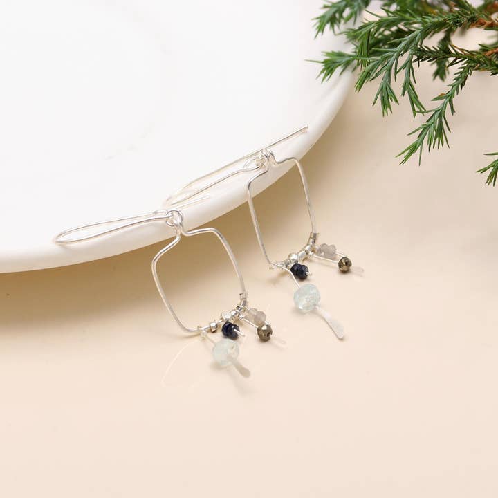 AG 925 JEWELLERY - Wholesale Dangle Earrings - Sterling Silver Aquamarine & Kyanite Bead Earrings1