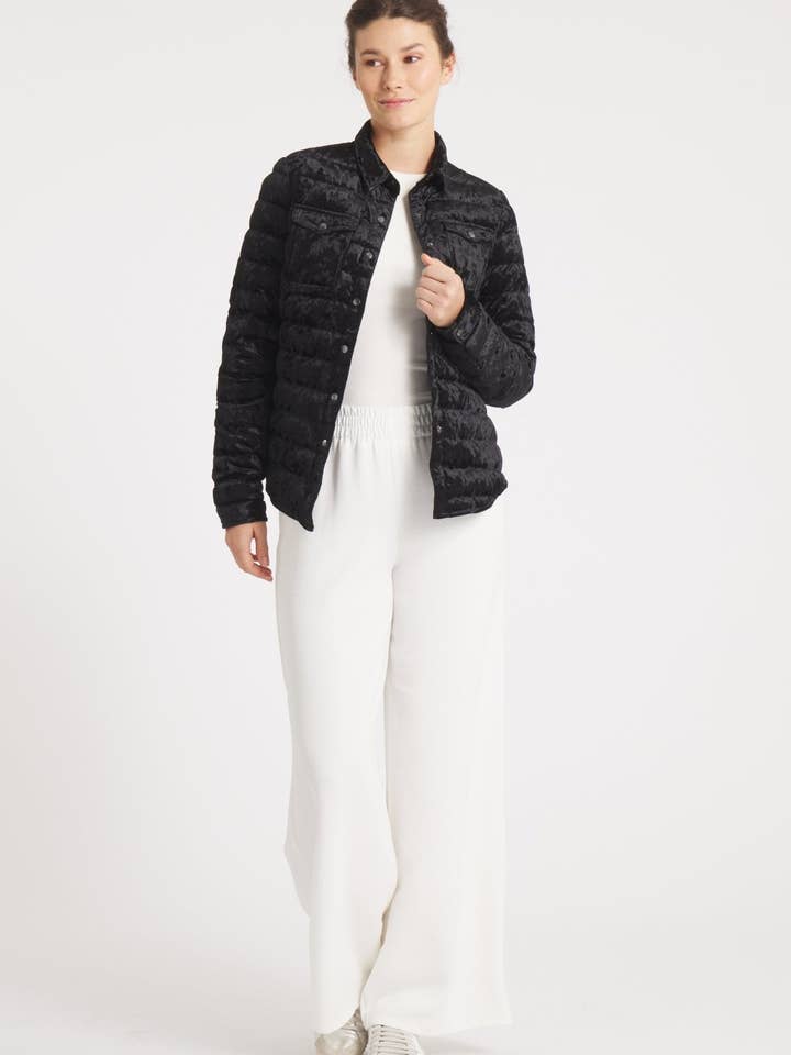 The Harrow Velour | Down Shirt | Midnight Black for wholesale by Cotes of London