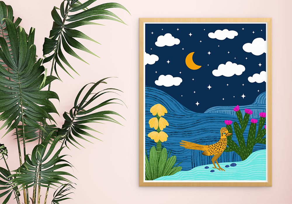 Squidly Designs - Wholesale Art Print - Roadrunner in the Desert Art Print2