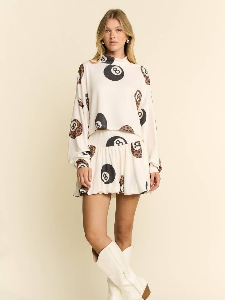 EIGHT BALL WITH LEOPARD PRINT TOP/SKIRT SET for wholesale by Cotton Muse