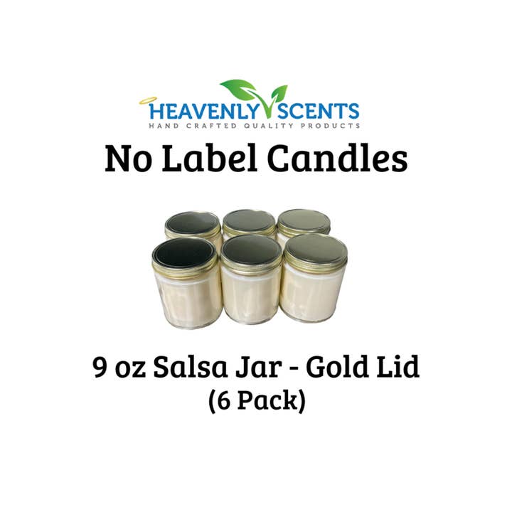Bougies de soja en pot de salsa de 9 oz, couvercle doré, paquet de 6 sans étiquette pour la vente par Heavenly Scents