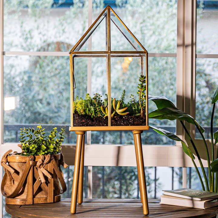 Urban Born Oversize Terrarium Glas+Stål, 28x28x71 cm (Messing) for engroshandel hos Urban Born