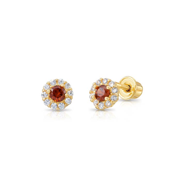 14K Solid Gold Round Halo Birthstone Stud Earring Screw-back for wholesale by NY Gold & Silver Trading Inc.