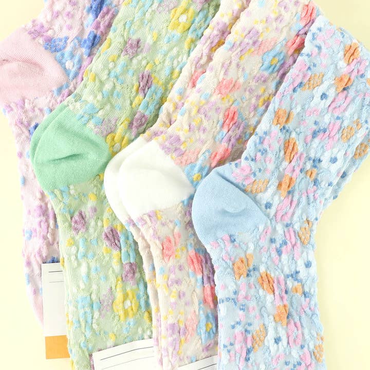 Spring Flower Theme Comfort Cotton Knit Socks for wholesale by SP Sophia Collection