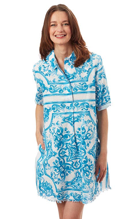 Dizzy-Lizzie - Wholesale Dress - Women's - Chatham Dress Turquoise White Tile Print3