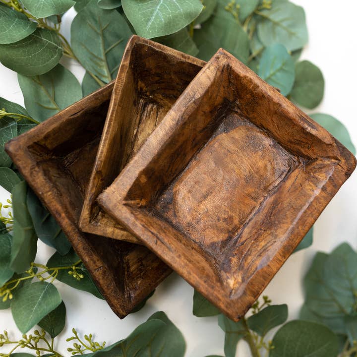Natural Petite Wood Square Bowl for wholesale on Faire
