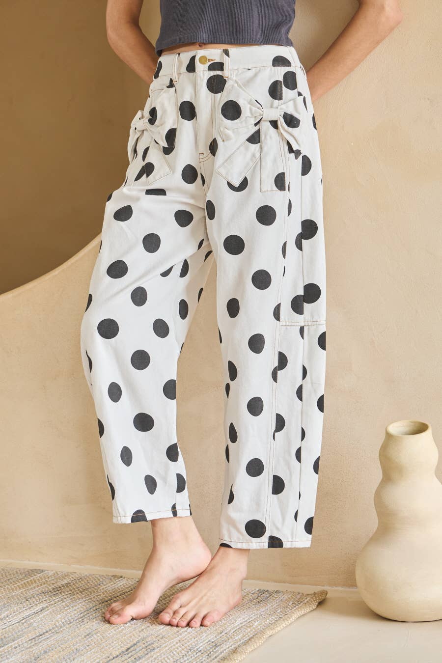 Oddi - Wholesale Pants - Women's - Polka Dot Printed Barrel Denim Pants3