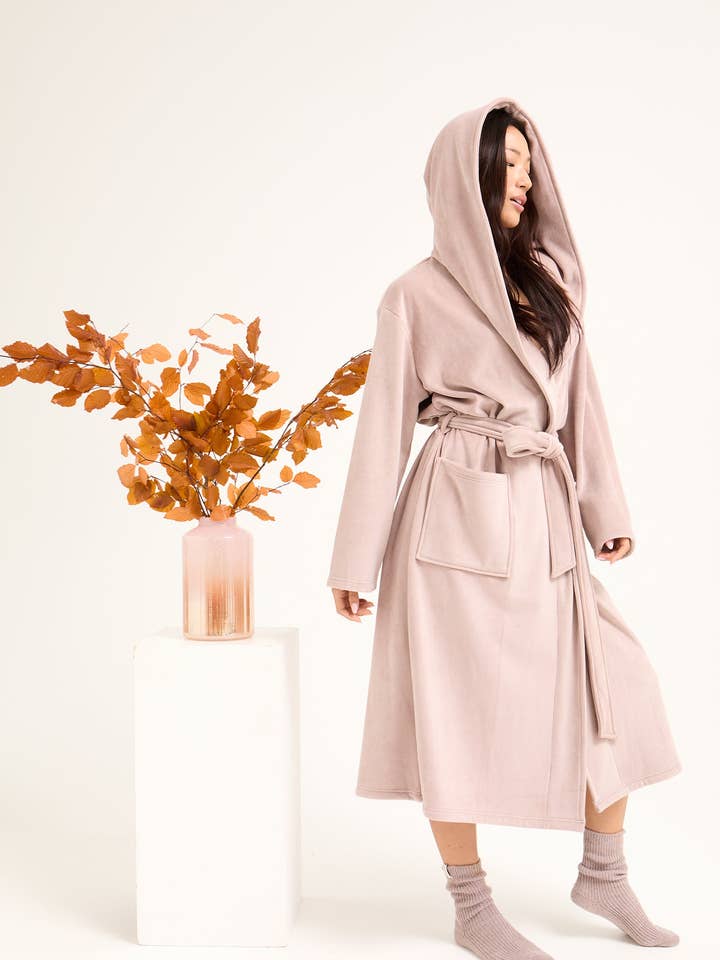 Ribbed Hooded Robe in Mink for wholesale on Faire4