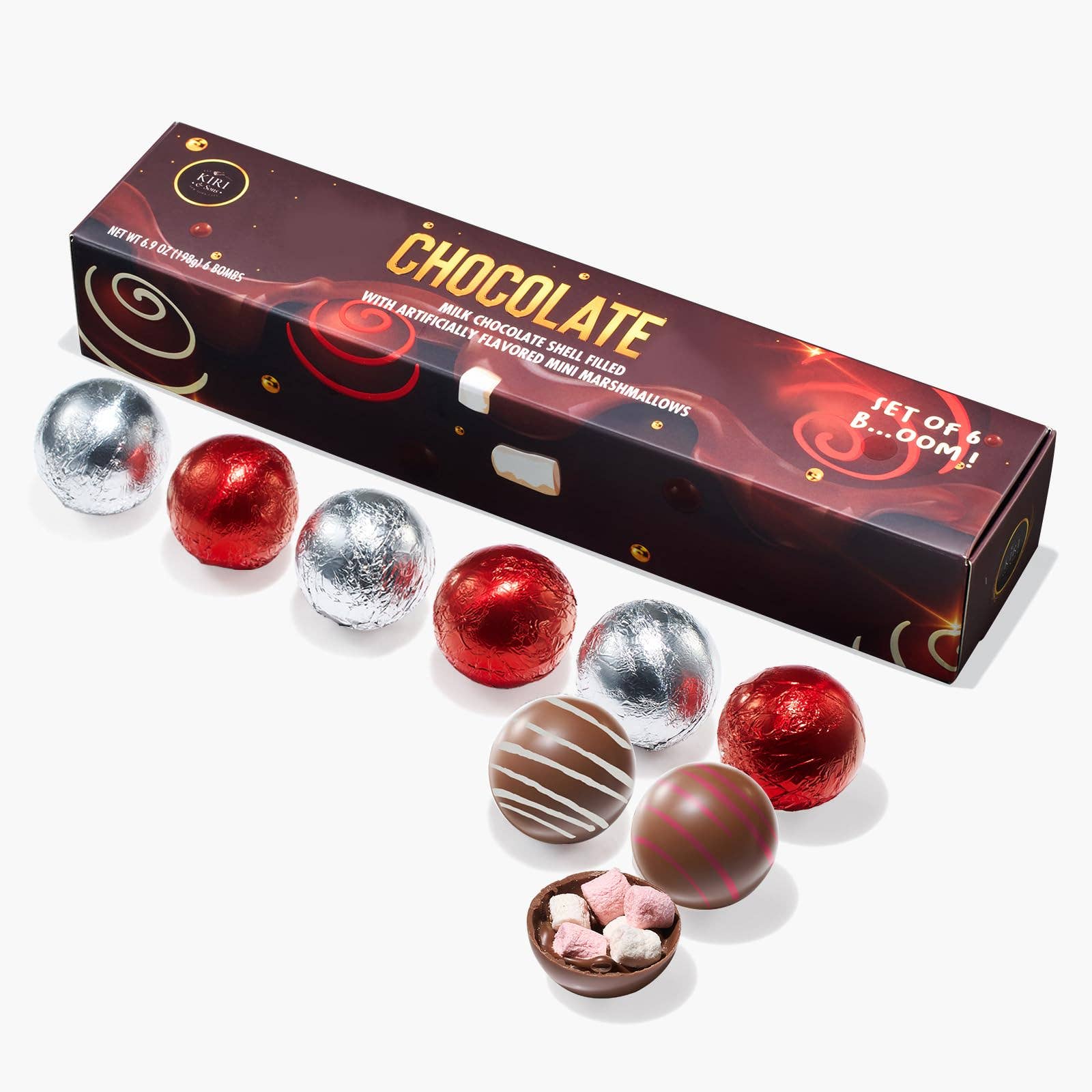 The Wine Savant /  Khen Glassware – Caixa de chocolate por atacado – Conjunto de 6 Bolas de Chocolate Quente - Sabor Chocolate Negro1