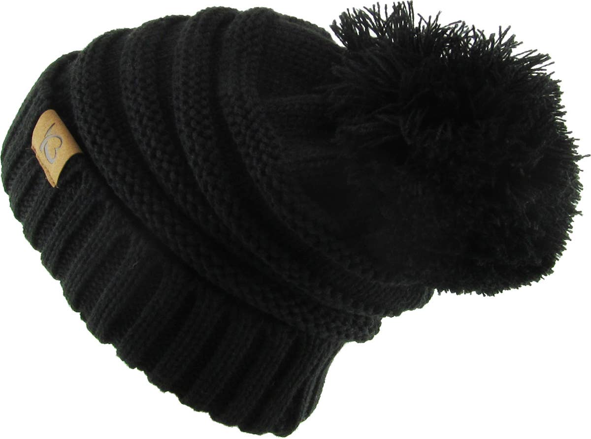 KBETHOS – Großhandel Beanie – Damen – Chunk Pom Pom Grobstrick-Mütze mit Zopfmuster und Rippenstrick2