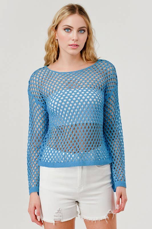Aqua Blue Crochet Coverup Top OT51179 for wholesale on Faire7
