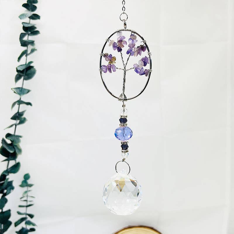 GemMeet - Wholesale Suncatcher - Amethyst Tree Of Life Sun Catcher Wind Chime 0