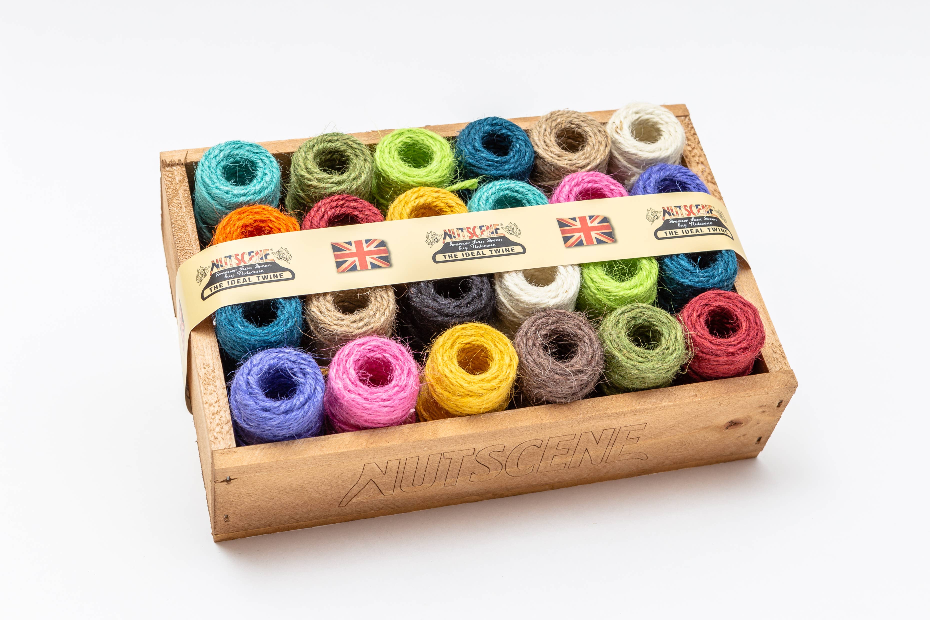 Nutscene Twines Ltd - Wholesale Twine - Wooden Crate of Mini Nutscene Heritage Twine Spools 1