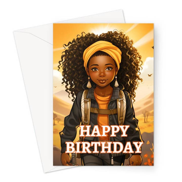 Carte ethnique pour enfants MelanatedME : Carte de vœux d'anniversaire de bonheur pour fille noire afro-américaine par D'Sare pour la vente par D'Sare