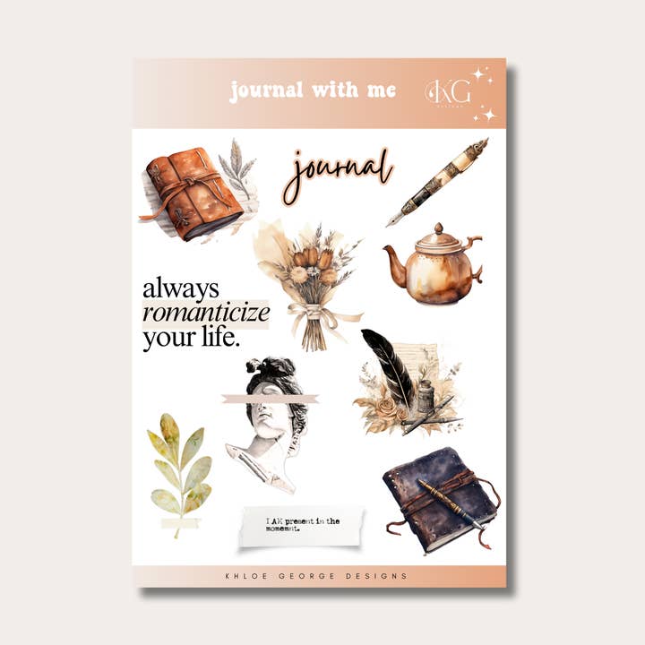 Feuille d'autocollants Journal With Me pour la vente par Khloe George Designs