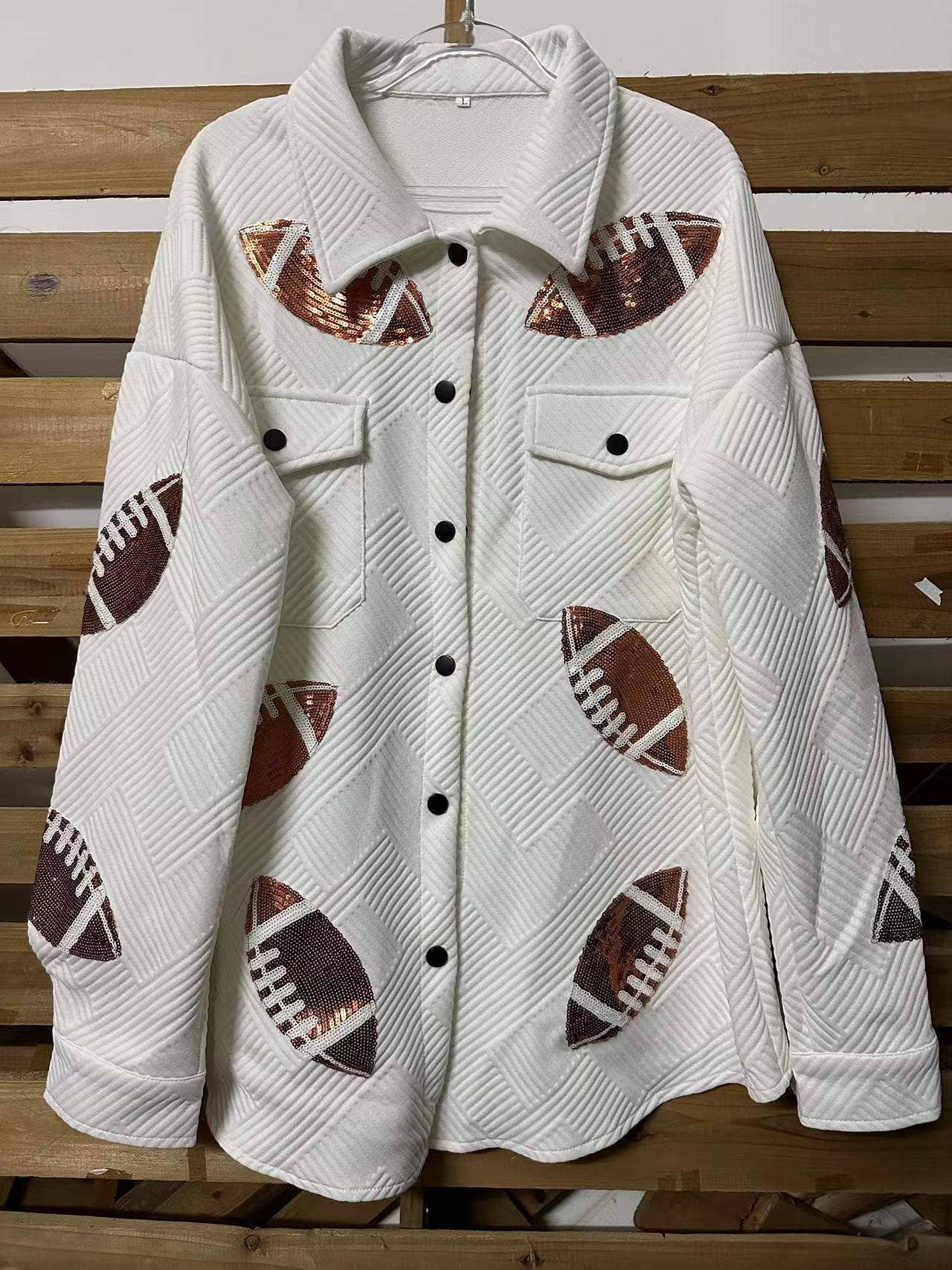 WHITE football jacket with embroidery details for wholesale on Faire5