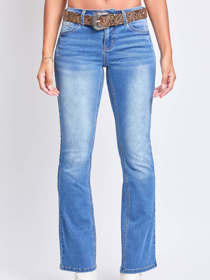 Mid Rise Western Belted Bootcut Jeans-P0209B128 for wholesale by YMI