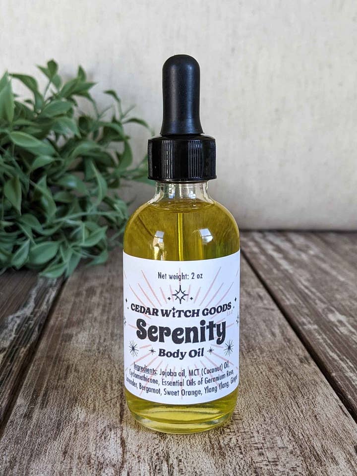 Serenity Aromaterapi Kropsolie | 2 oz Glasflaske for engroshandel hos Cedar Witch Goods