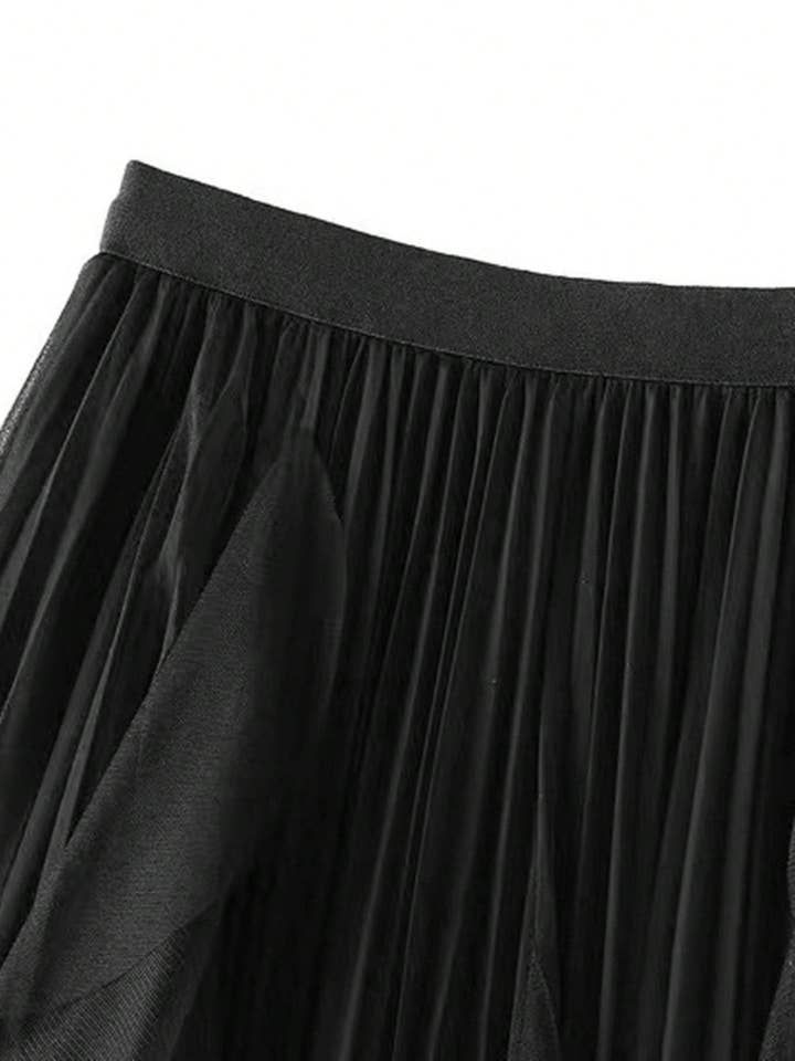 Fashion Combination - Wholesale Skirt - Women's - ruffle hem pleated tulle midi skirt2
