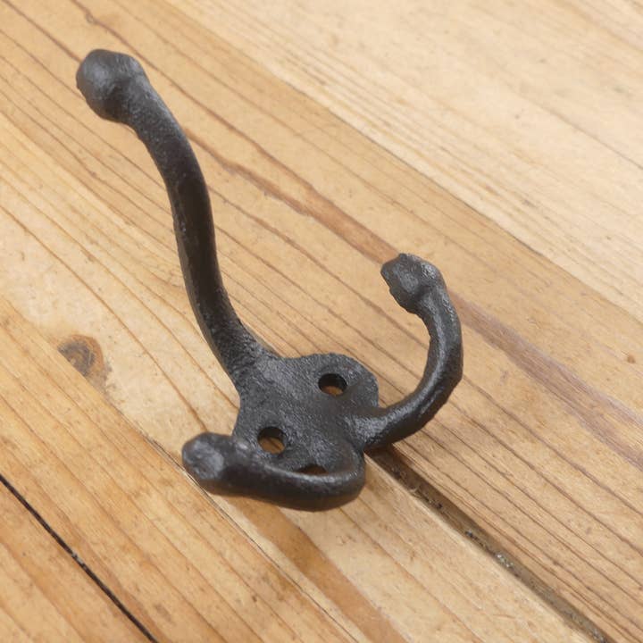 Black Cast Iron Acorn Double Hook for wholesale by Midwest Craft House