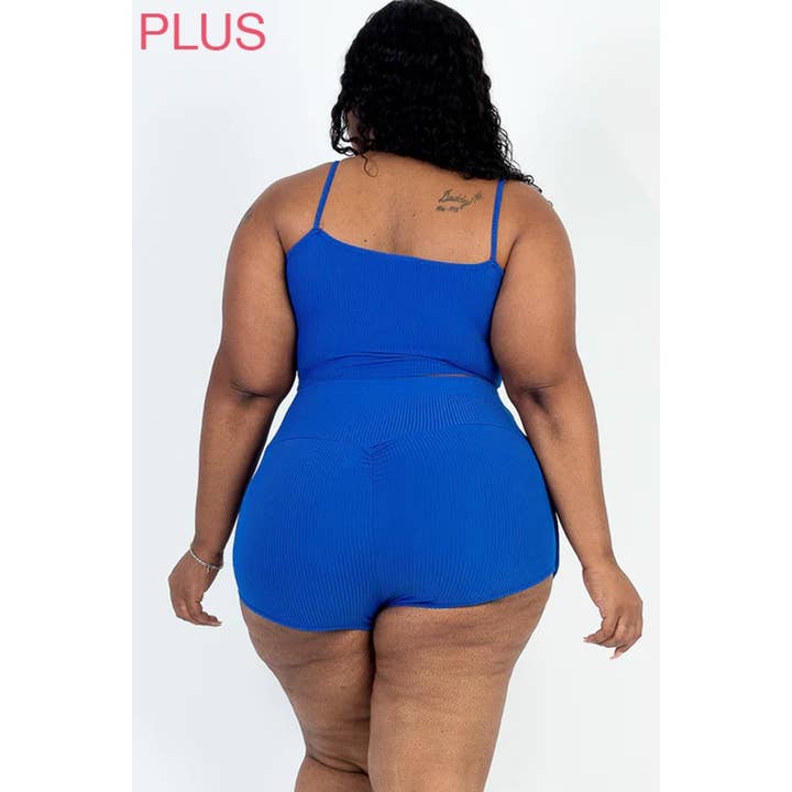 Timeless - Wholesale Lounge Set - Women's - Plus Size Ribbed Cami Crop Top and Ruched Shorts Set13